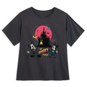DISNEY HALLOWEEN My Spooky Place GRAY Retro Graphic T-SHIRT Medium MINNIE MICKEY